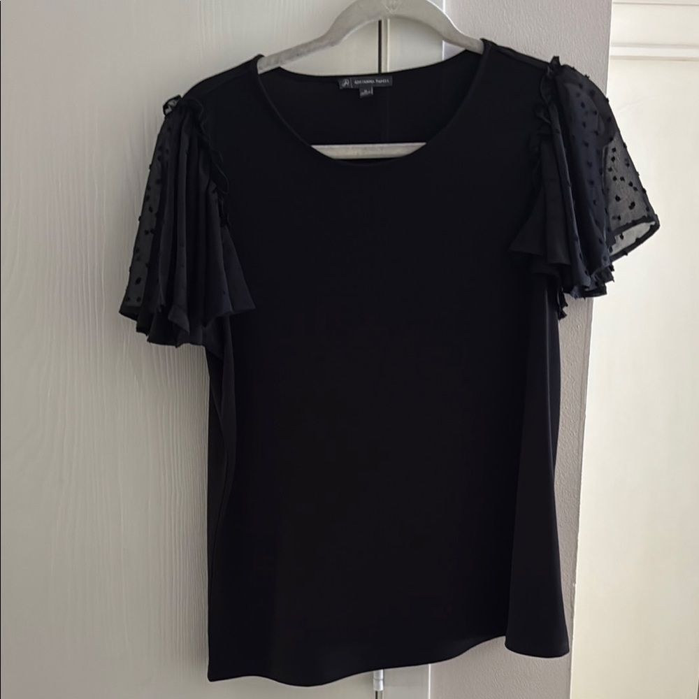 Adrienna Papell Black Flutter Sleeve Ruffled Blouse